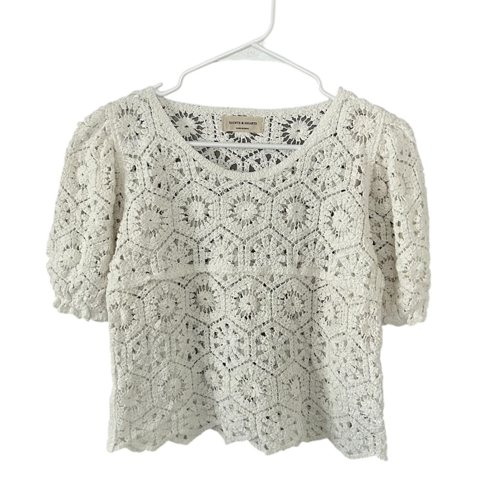 Saints & Hearts White Boho Crochet Top